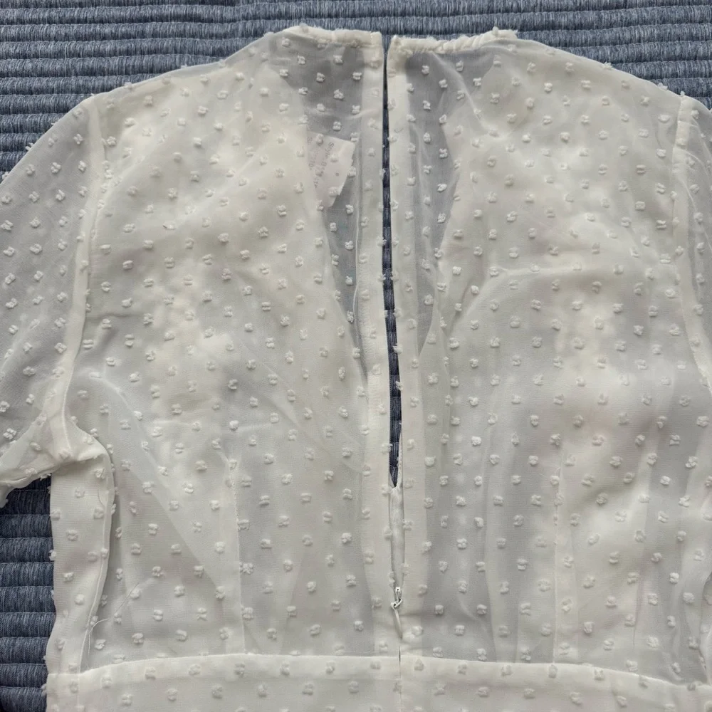 NWT SBerto White Swiss Dot Floral Lace Lined Sheer Long Sleeves Dress Size XS - Picture 14 of 15